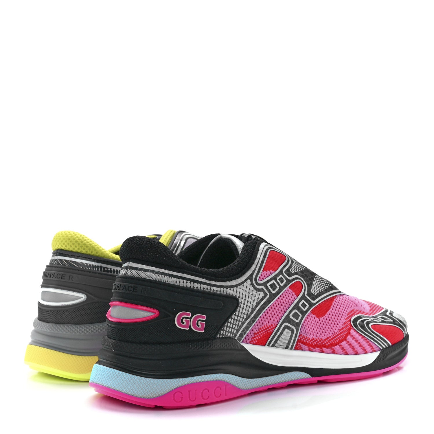 Gucci Fabric Two Color Mens Ultrapace R Sneakers 9.5 Poppy Black Red Grey Neon Yellow 4 of 9