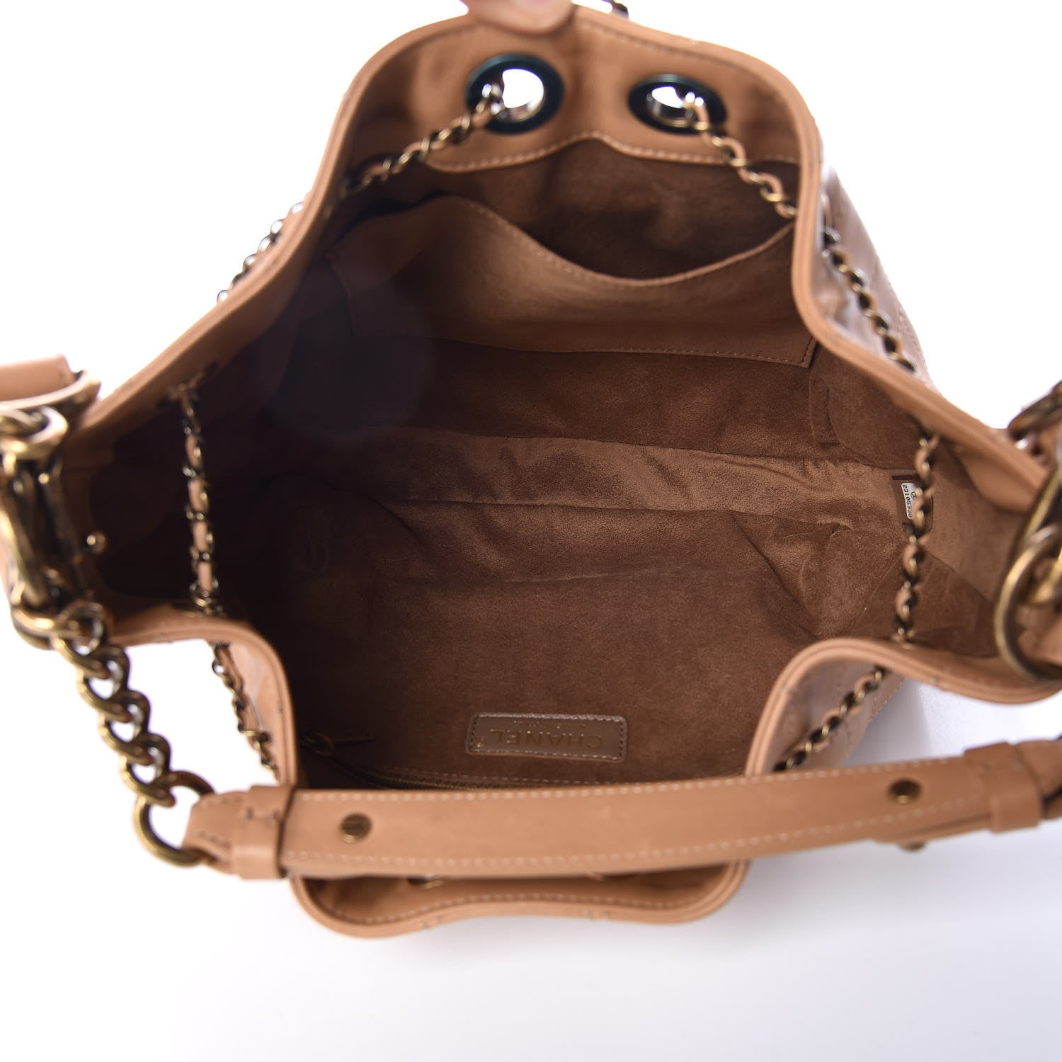 Chanel Calfskin Stitched Small Paris Rome Drawstring CC Bag Beige 5 of 10