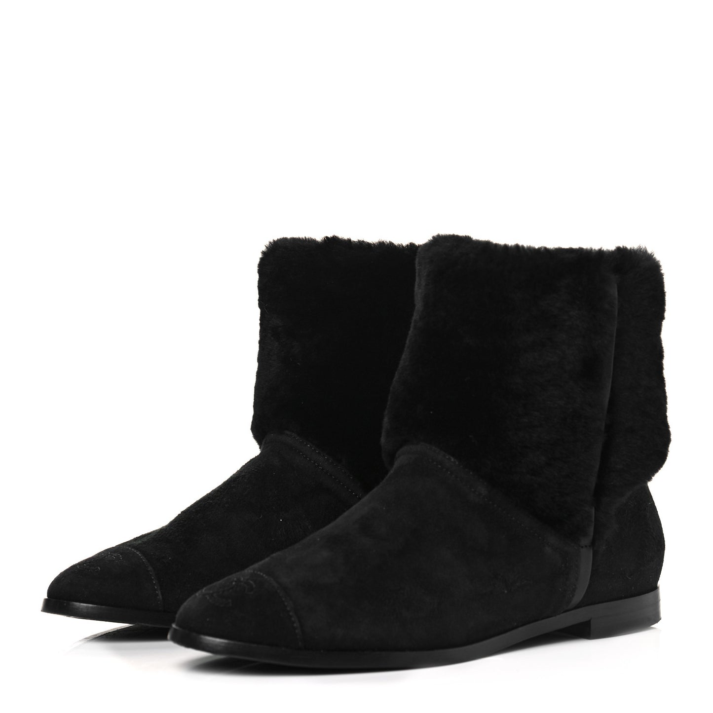 Suede Shearling Cap Toe Short Boots 38.5 Black