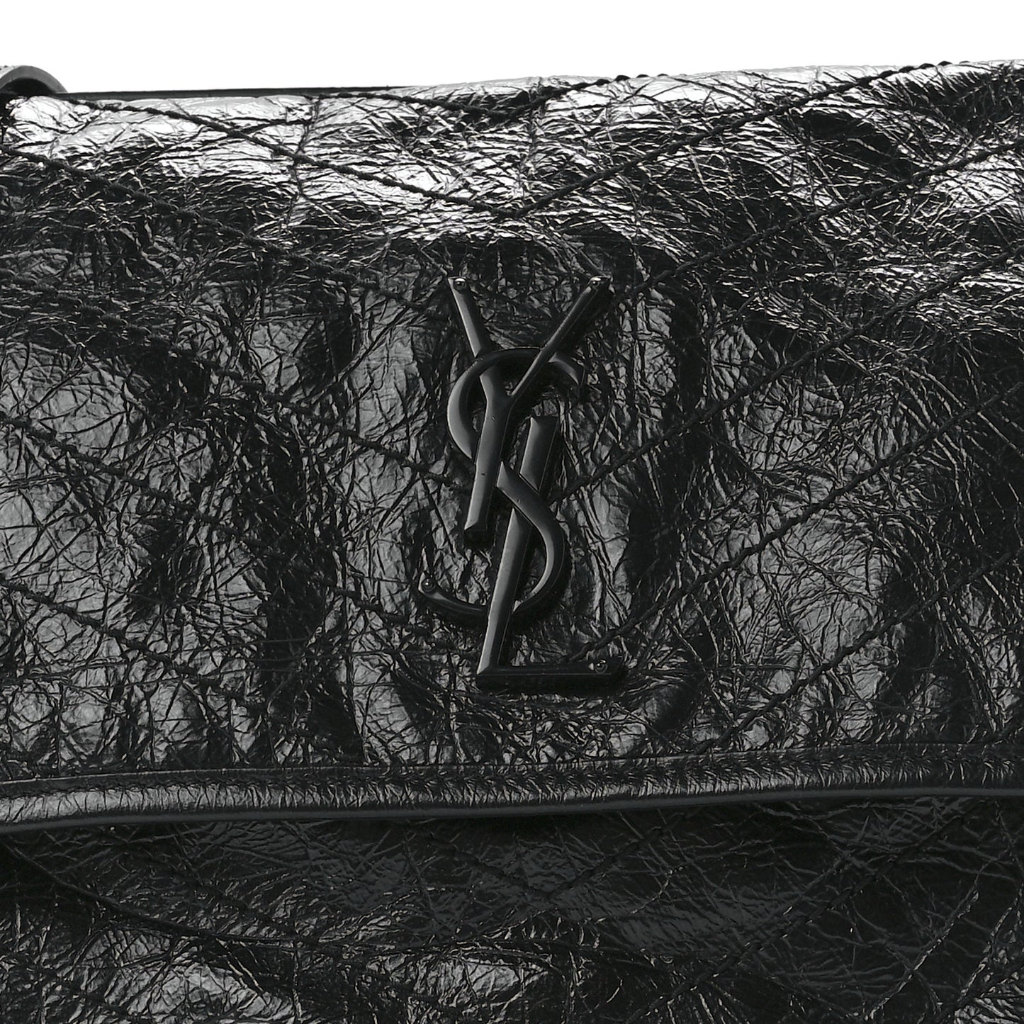 Crinkled Calfskin Matelasse Monogram Medium Niki Chain Satchel Black