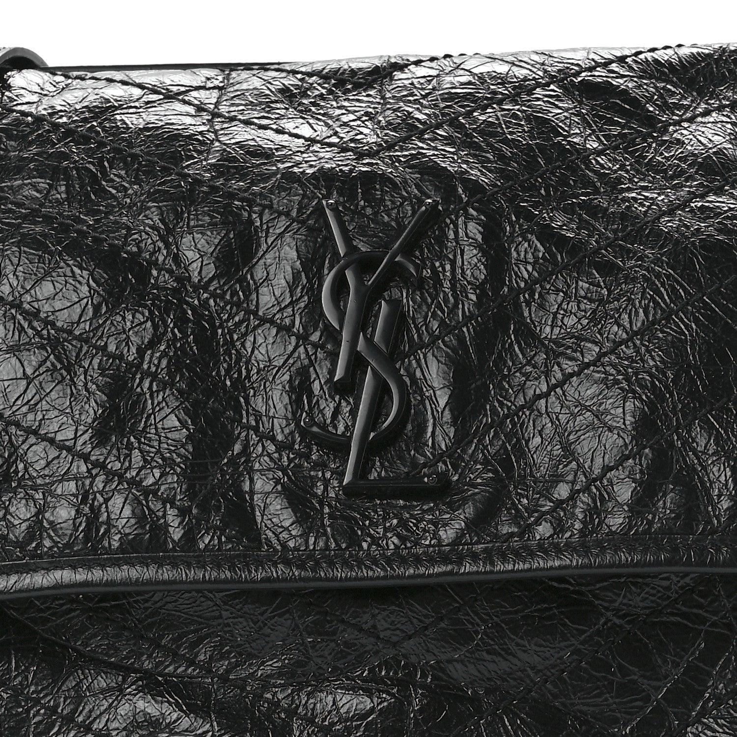 Saint Laurent Crinkled Calfskin Matelasse Monogram Medium Niki Chain Satchel Black 10 of 14