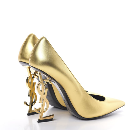 Saint Laurent Calfskin Opyum 100 Pumps 38 Gold 4 of 9