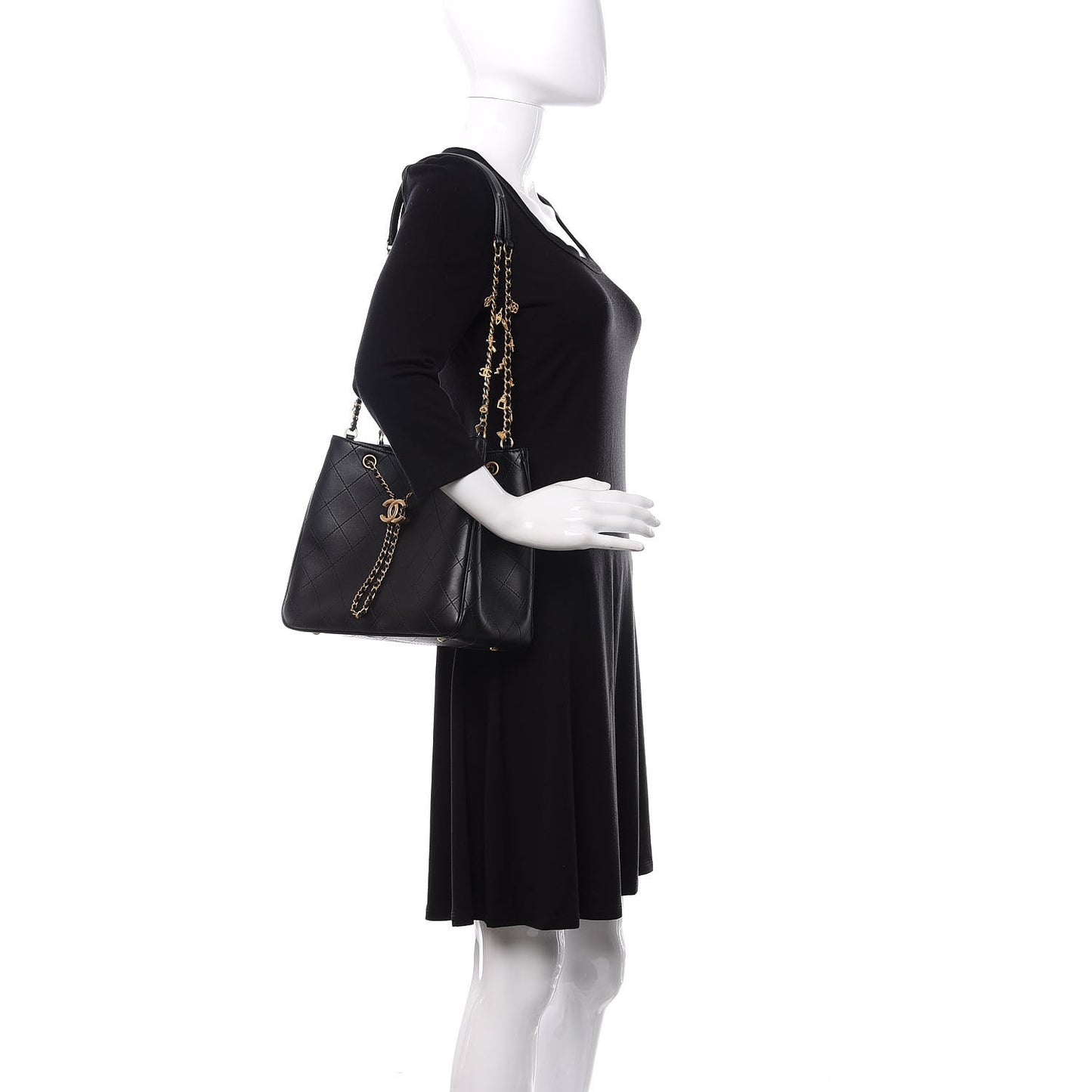Calfskin Stitched Egyptian Amulet Drawstring Bag Black