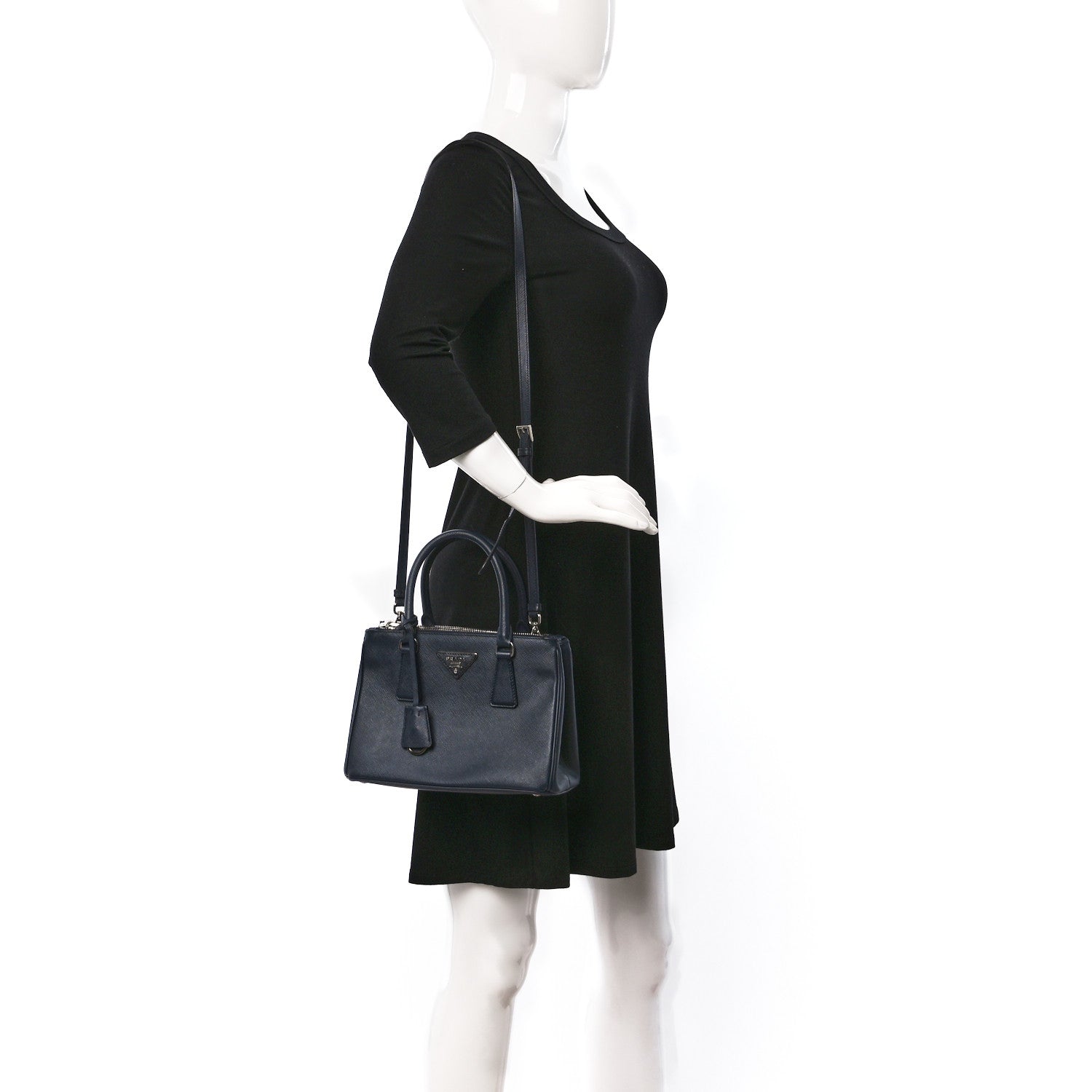 Prada Saffiano Vernice Mini Galleria Double Zip Tote Baltico 2 of 14
