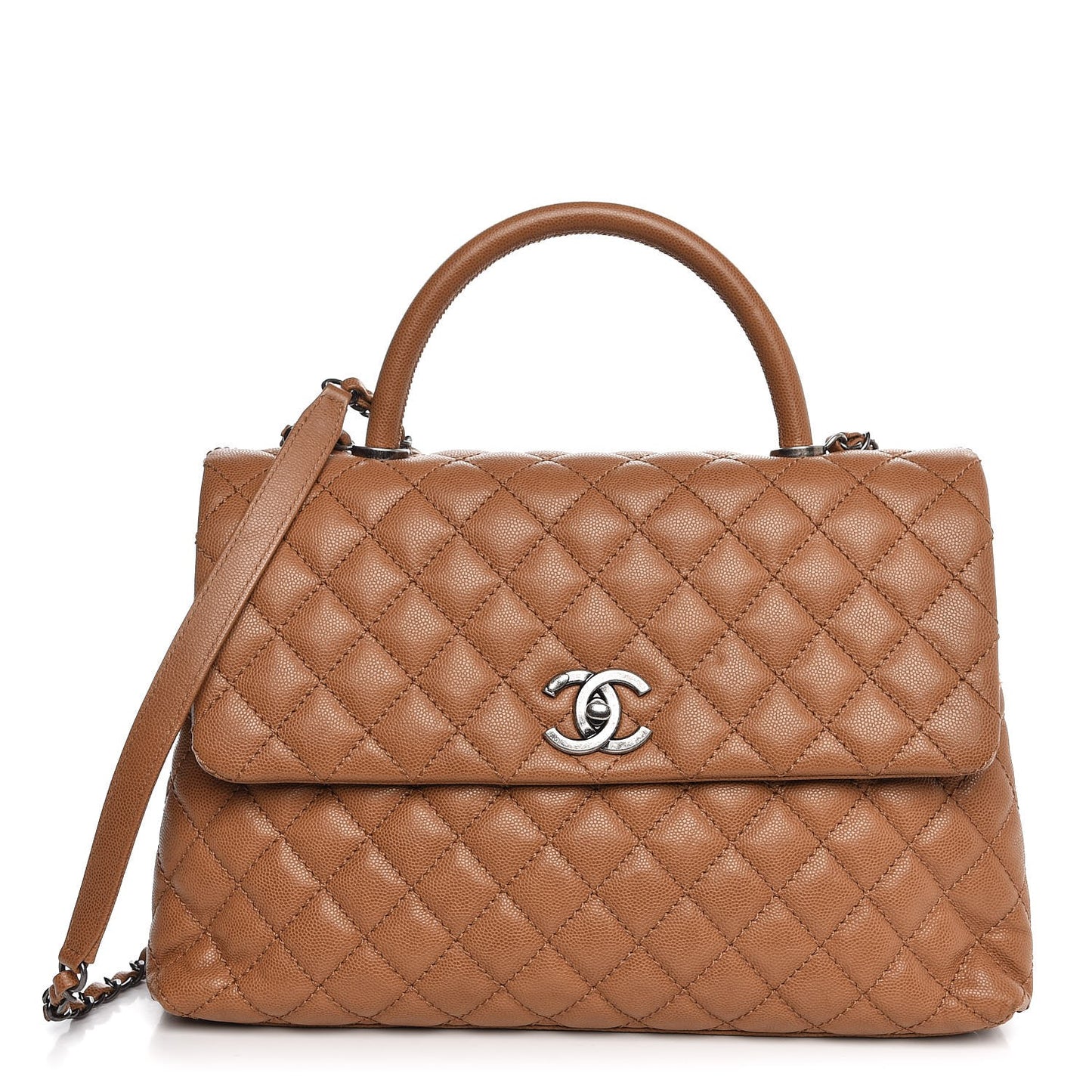 Caviar Quilted Medium Coco Handle Flap Camel
