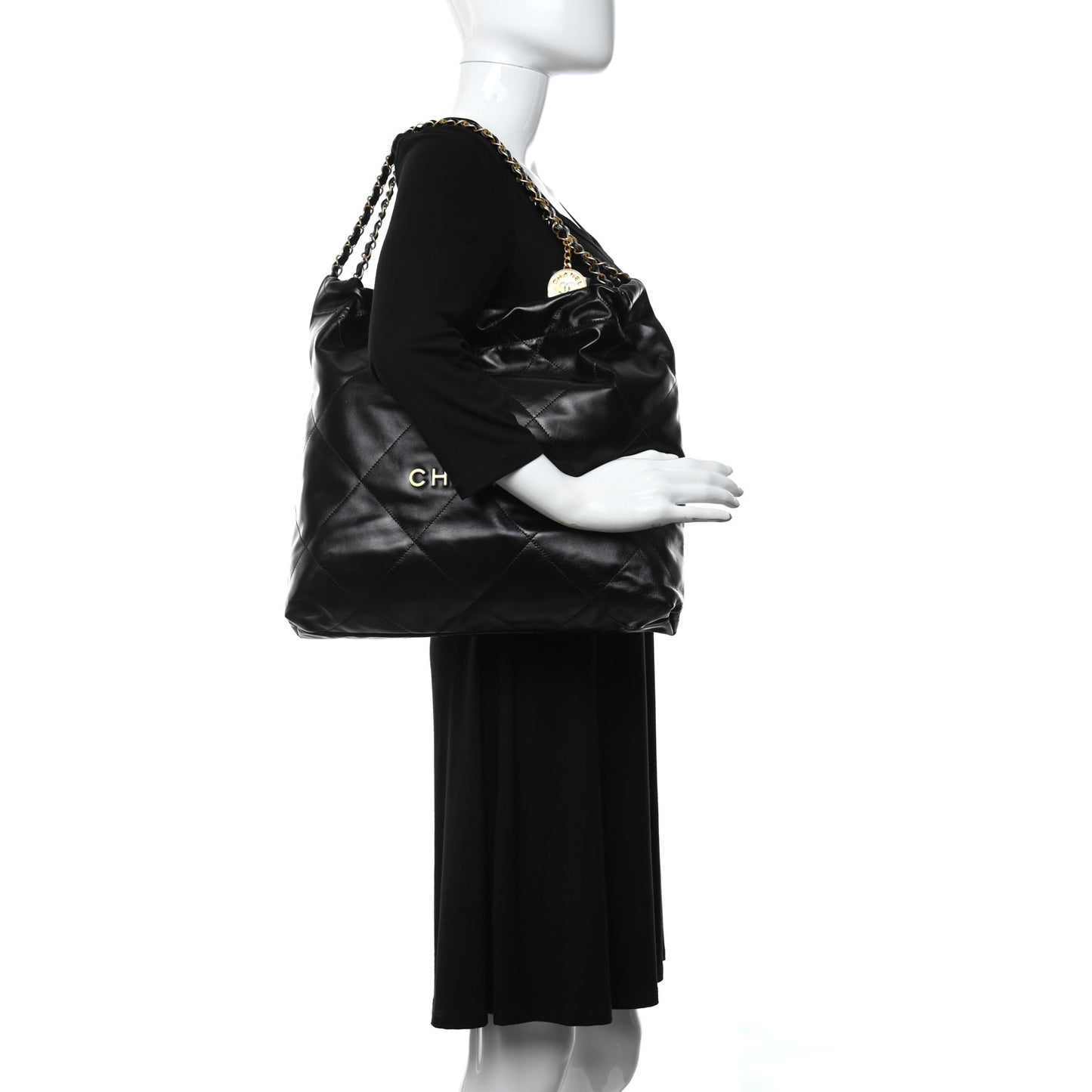 Shiny Calfskin Quilted Chanel 22 Black