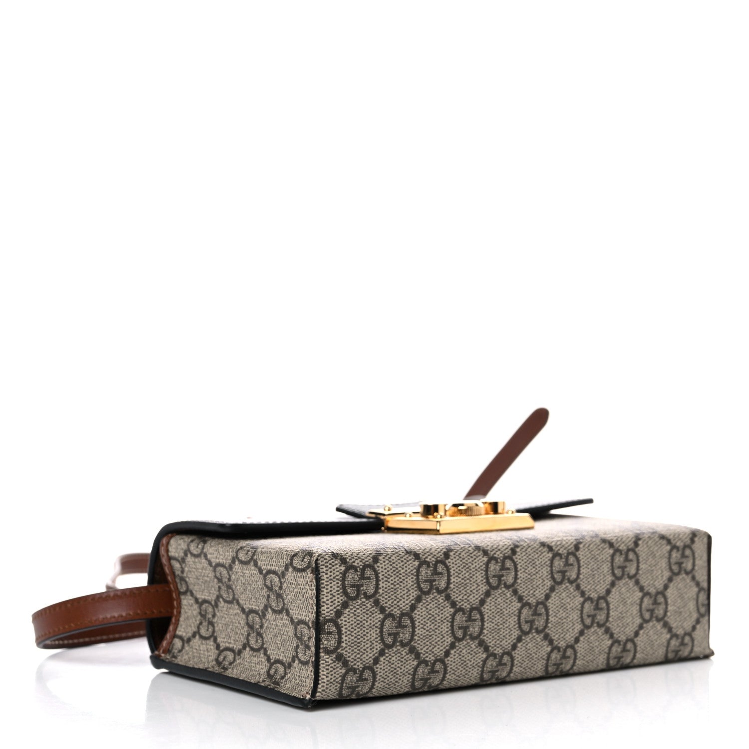 Gucci GG Supreme Monogram Calfskin Mini Padlock Top Handle Shoulder Bag Beige Black Cuir 4 of 11