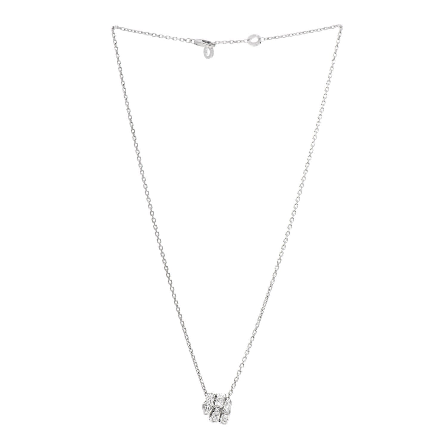 Bulgari 18K White Gold Diamond Serpenti Viper Pave Pendant Necklace 3 of 8