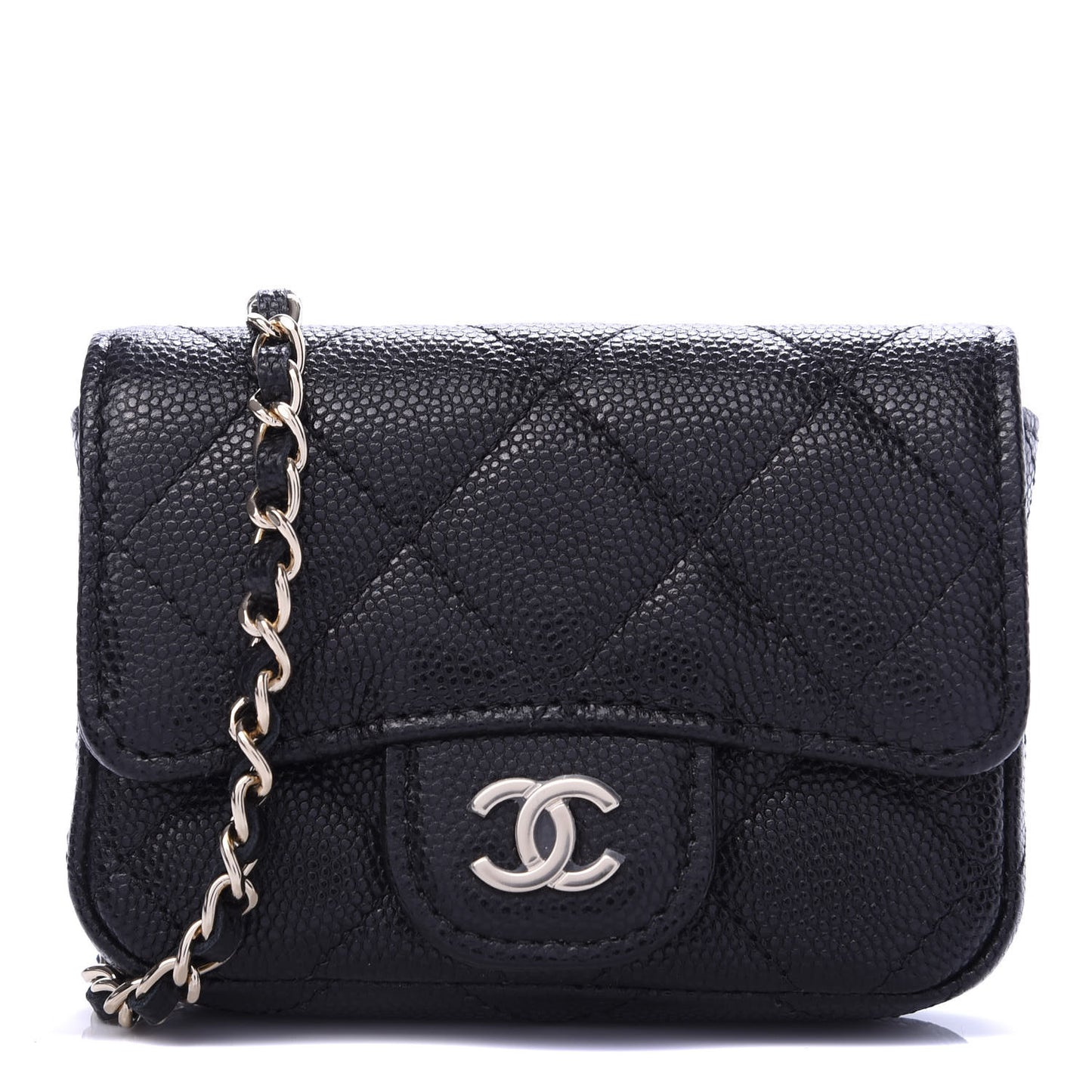 Caviar Quilted Flap Chain Waist Bag Black