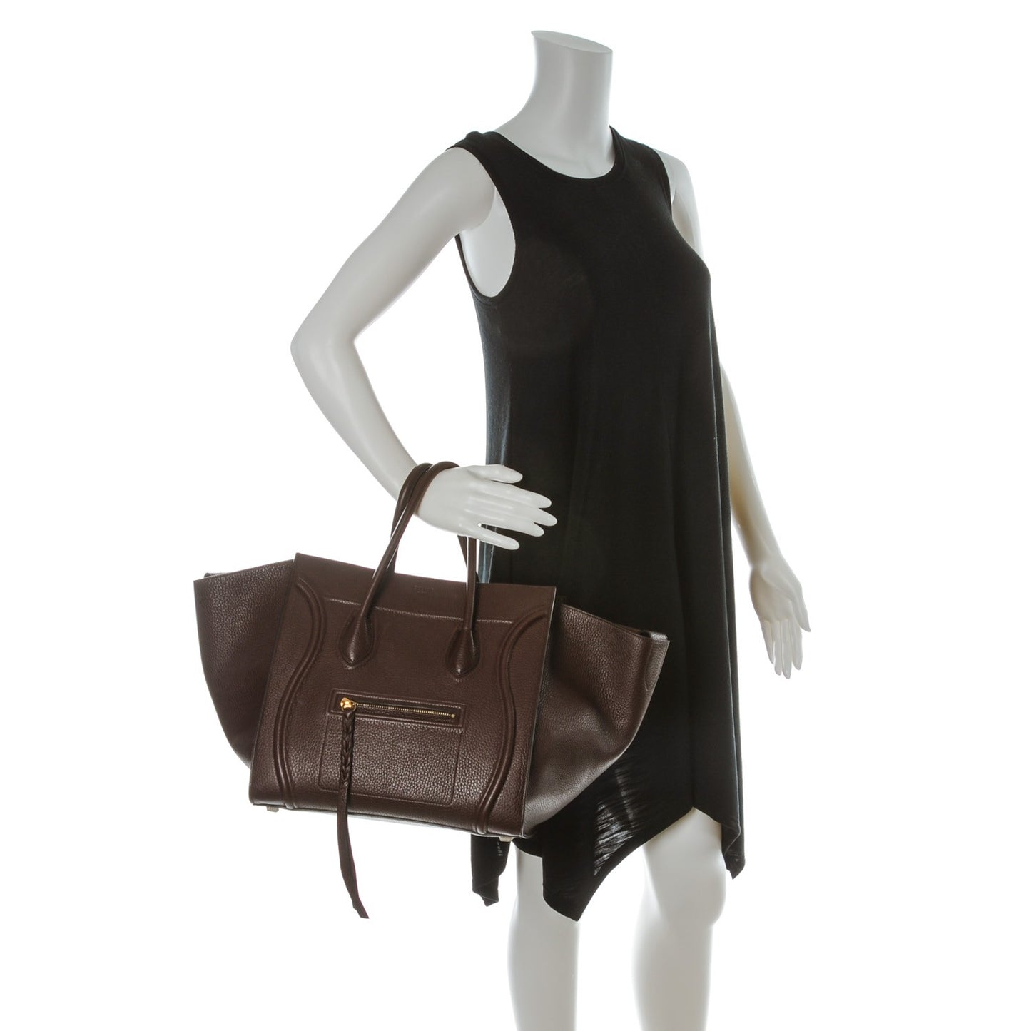 Shiny Grained Calfskin Medium Phantom Luggage Brown