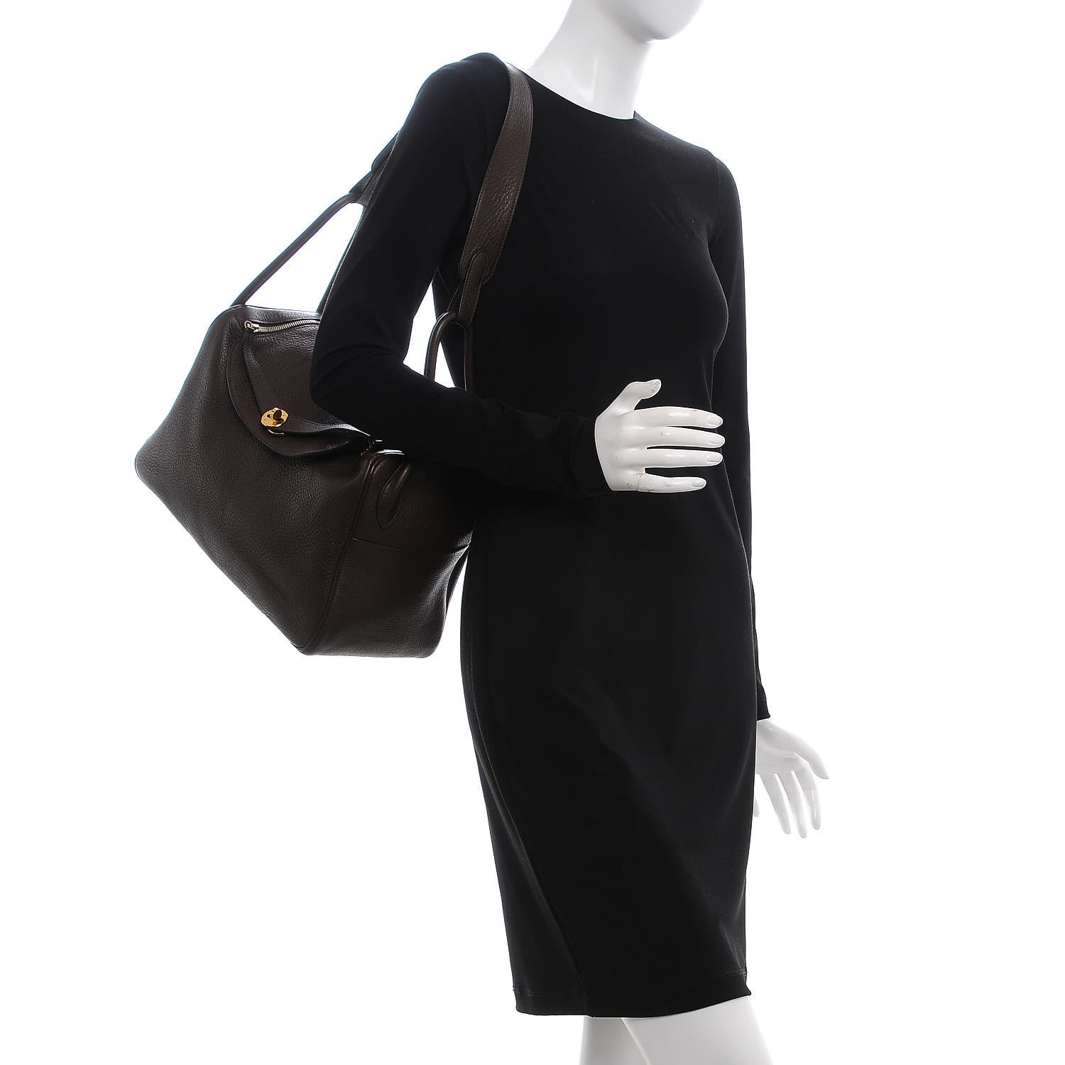 Hermes Taurillon Clemence Lindy 34 Chocolate 2 of 12