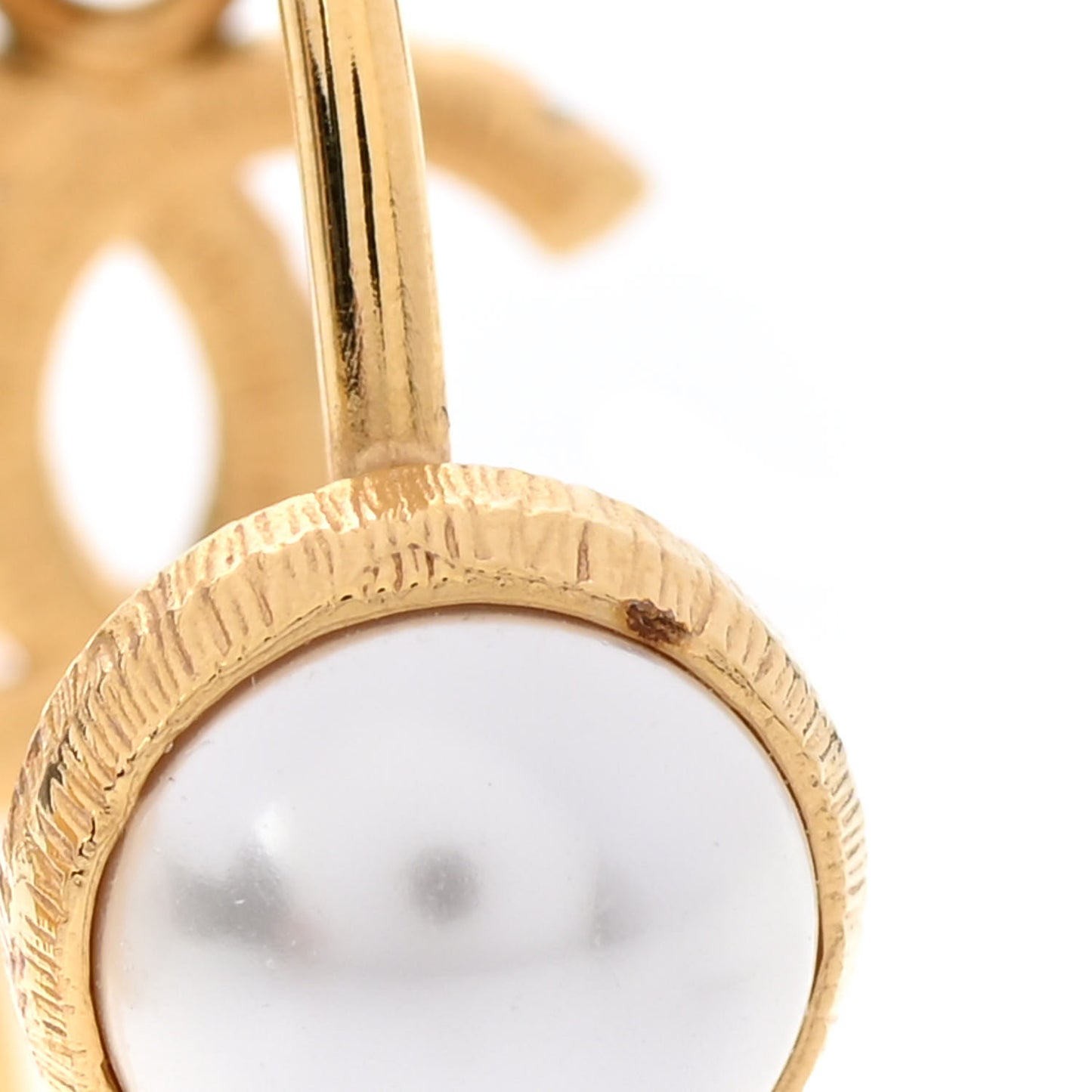 Pearl CC Tags Hoop Earrings Gold