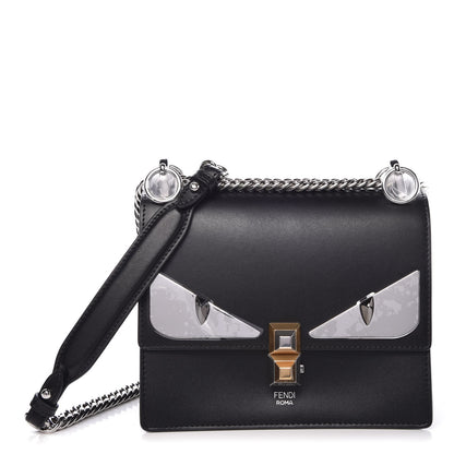 Fendi Vitello Liberty Lucido Metal Monster Eyes Studded Small Kan I Shoulder Bag Black 1 of 8