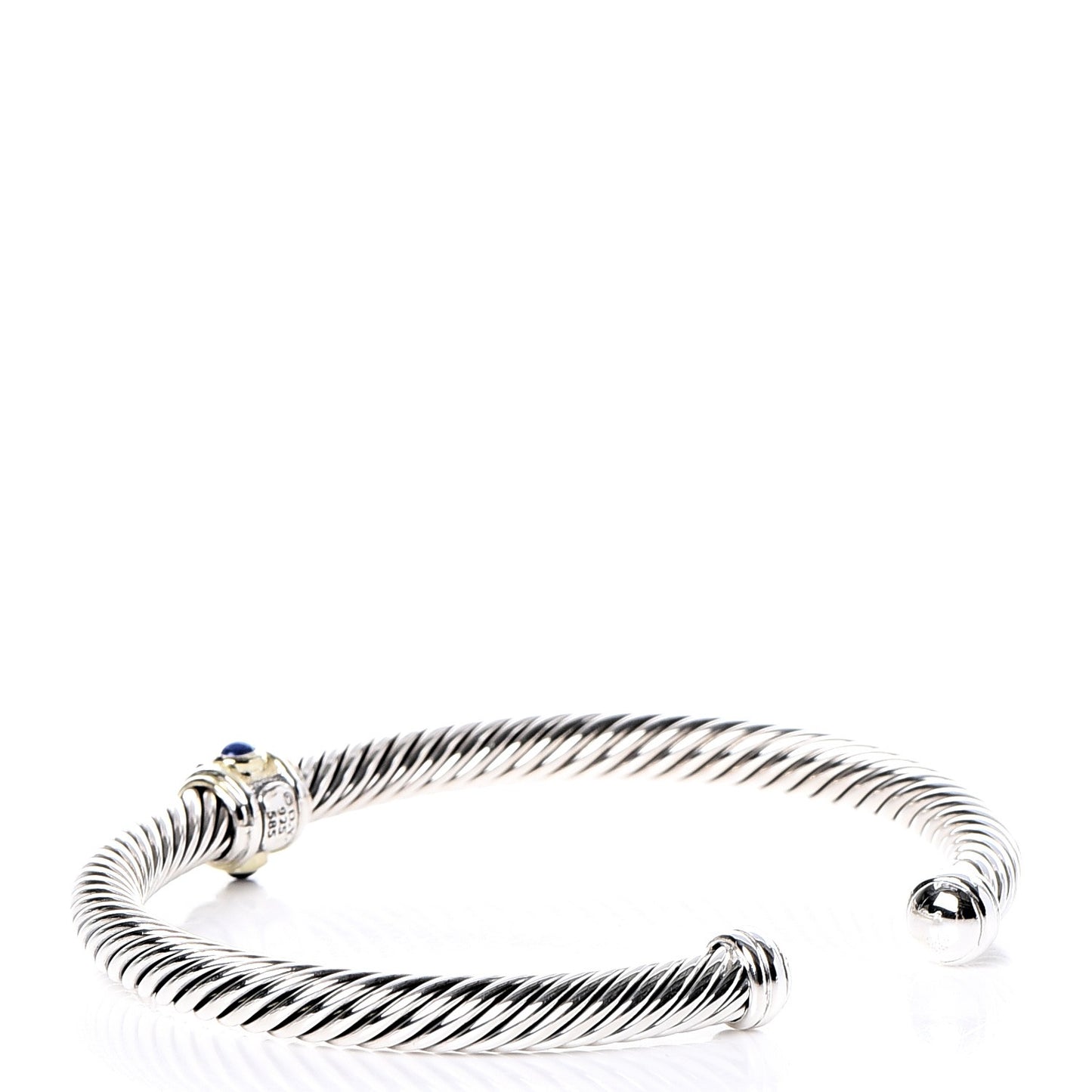 Sterling Silver 14K Yellow Gold Blue Topaz Lapis Lazuli 5mm Cable Renaissance Station Bracelet