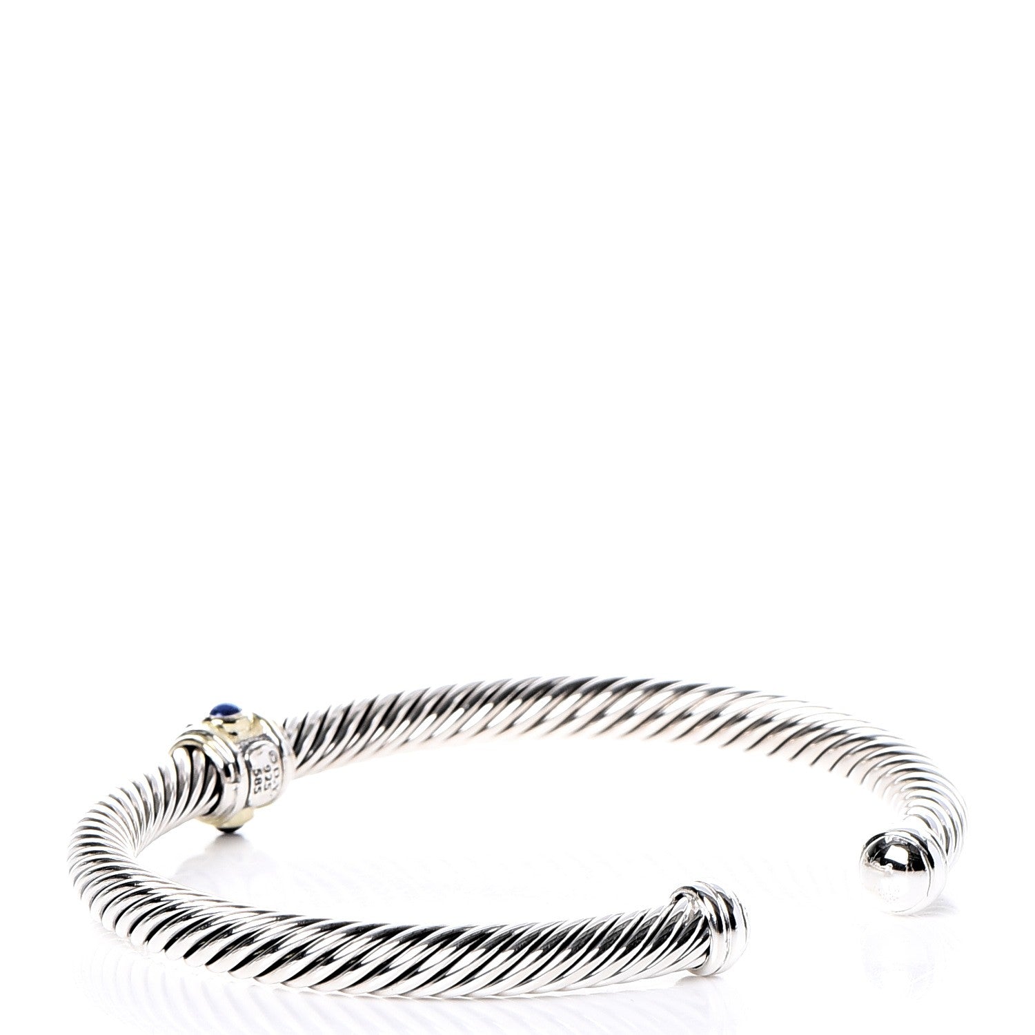 David Yurman Sterling Silver 14K Yellow Gold Blue Topaz Lapis Lazuli 5mm Cable Renaissance Station Bracelet 3 of 5