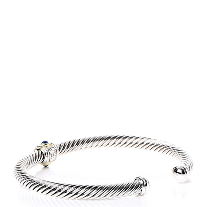 David Yurman Sterling Silver 14K Yellow Gold Blue Topaz Lapis Lazuli 5mm Cable Renaissance Station Bracelet 3 of 5