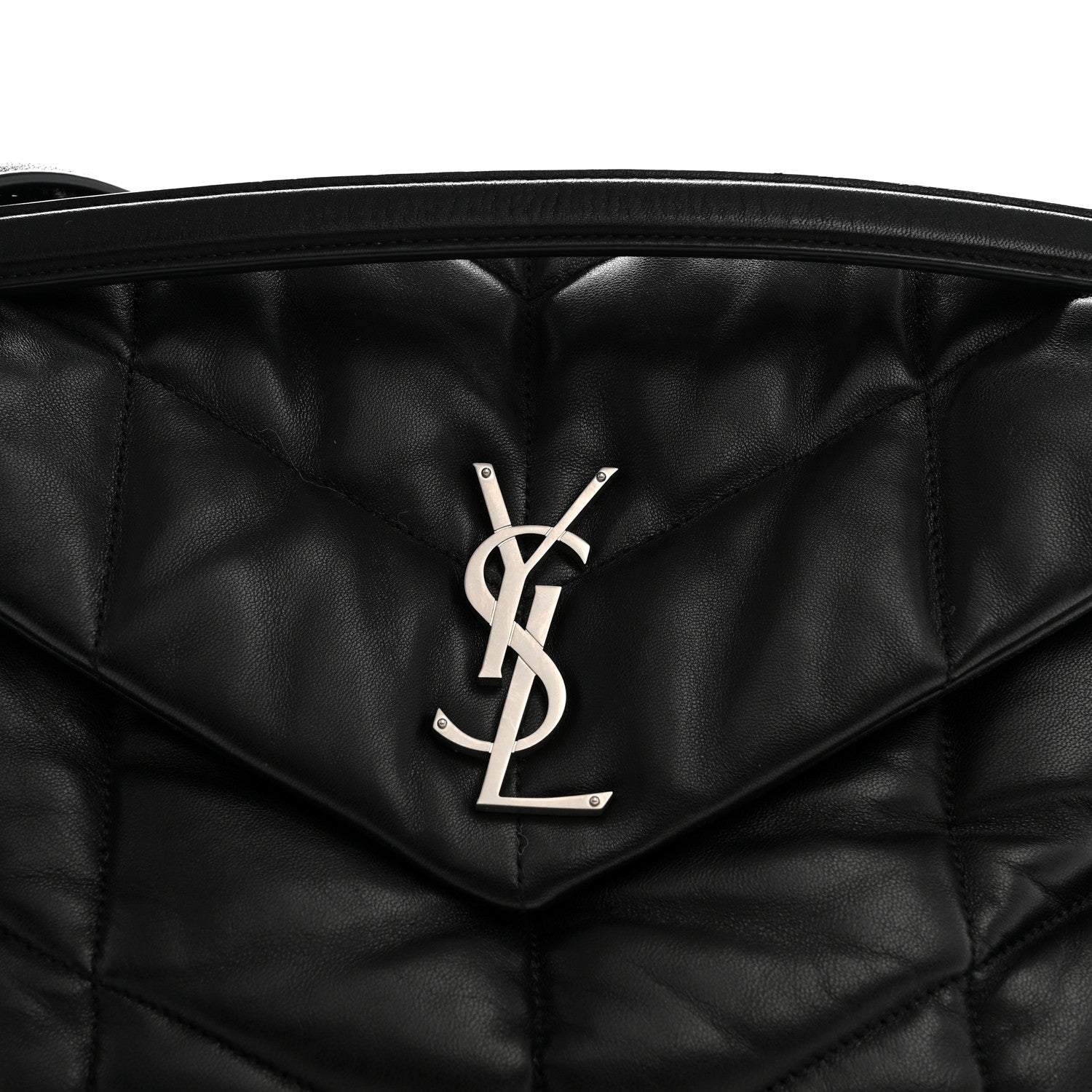 Saint Laurent Lambskin Quilted Medium Loulou Puffer Monogram Chain Satchel Black 9 of 11
