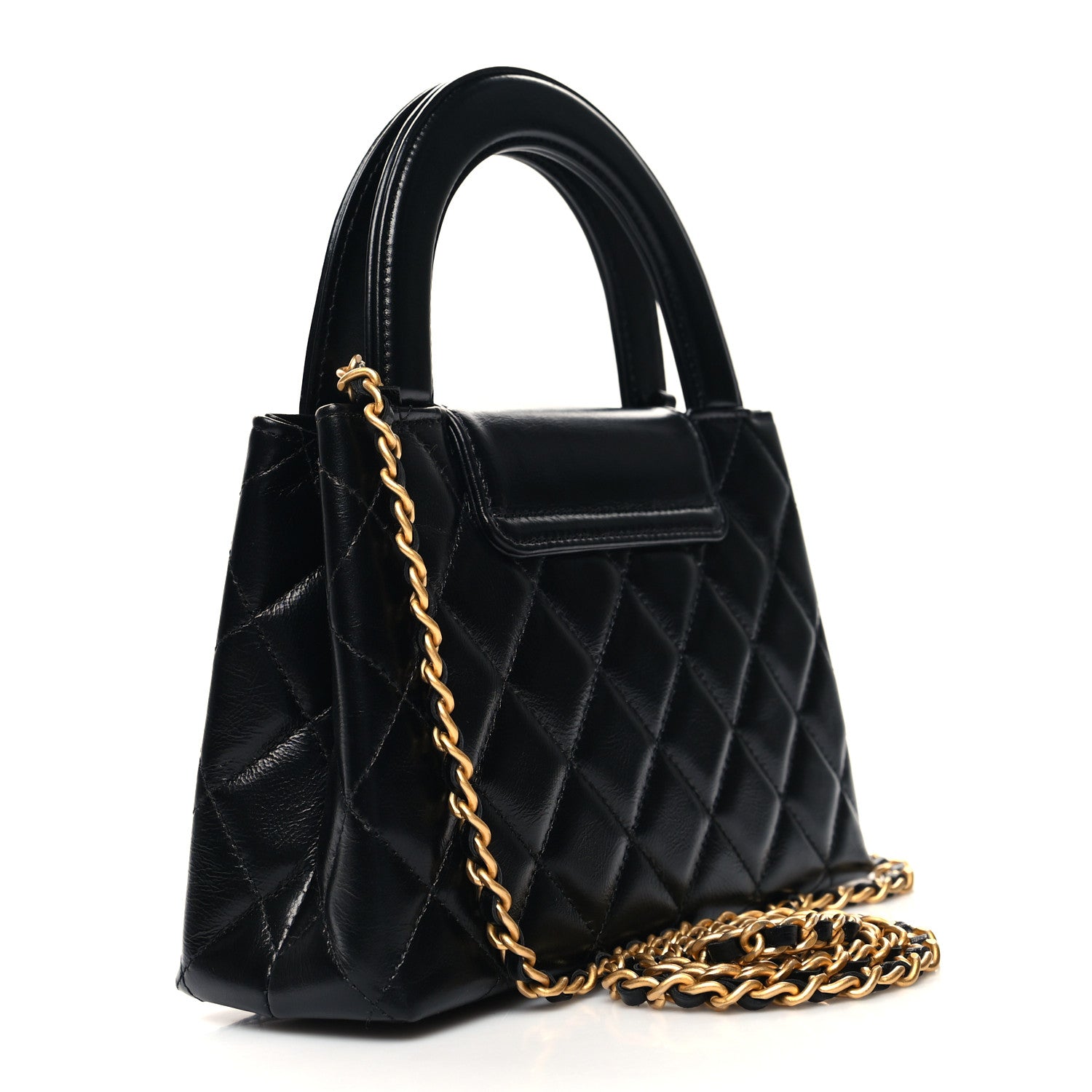 Chanel Shiny Aged Calfskin Quilted Nano Kelly Shopper Black 3 of 10