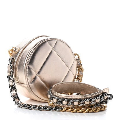 Chanel Metallic Lambskin Quilted Chanel 19 Round Clutch With Chain Gold 3 of 7