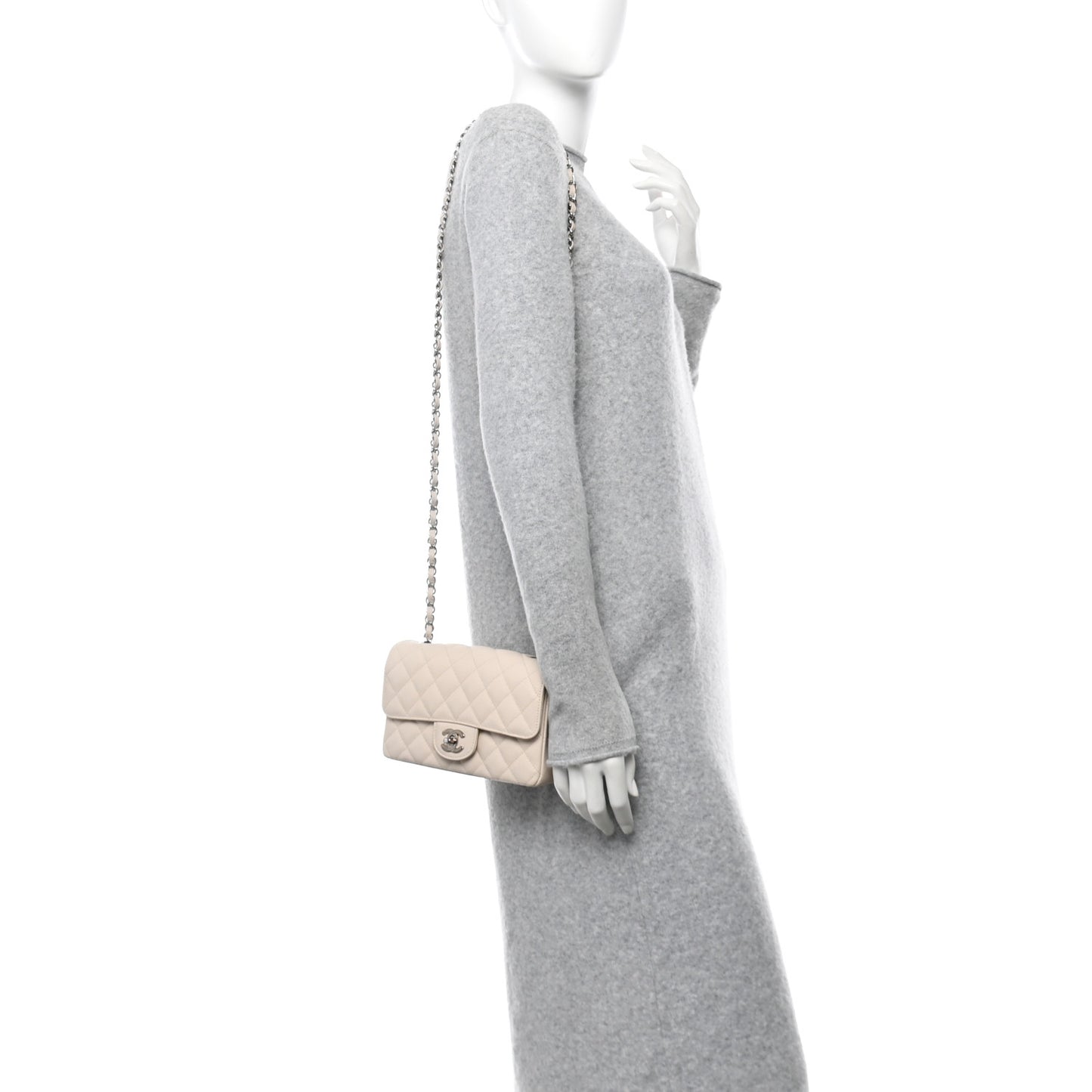 Caviar Quilted Mini Rectangular Flap Light Beige