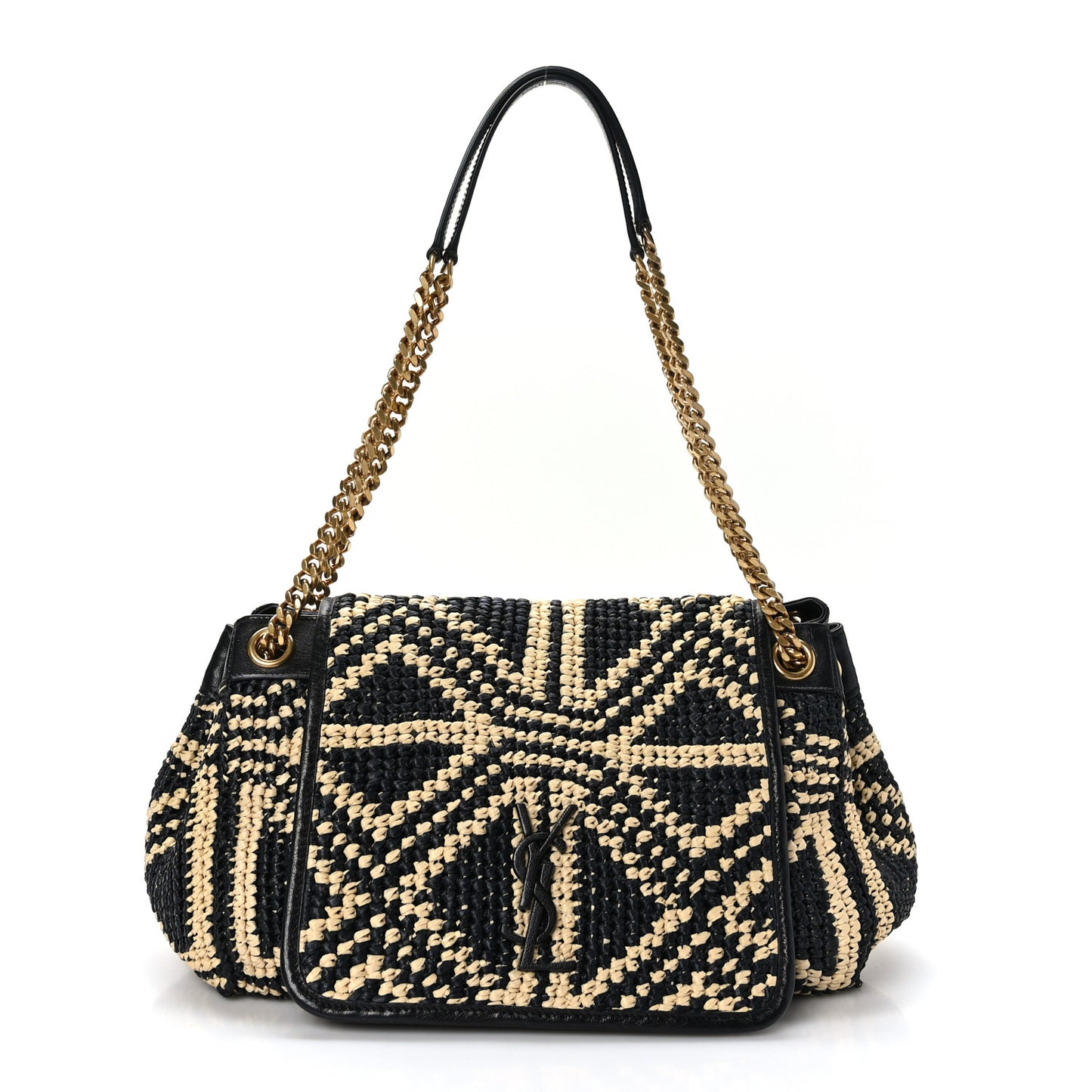 Raffia Calfskin Medium Nolita Shoulder Bag Natural Black