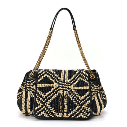 Saint Laurent Raffia Calfskin Medium Nolita Shoulder Bag Natural Black 1 of 9
