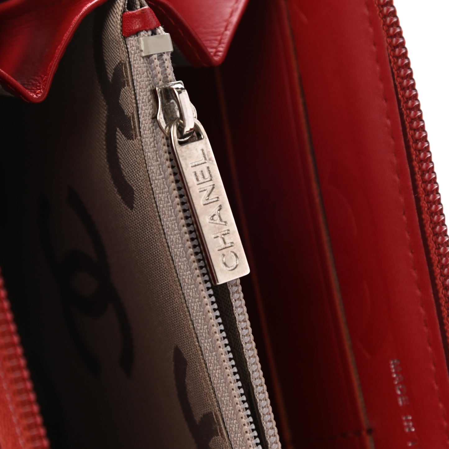 Calfskin Quilted Cambon Zip Around Organizer Wallet Red