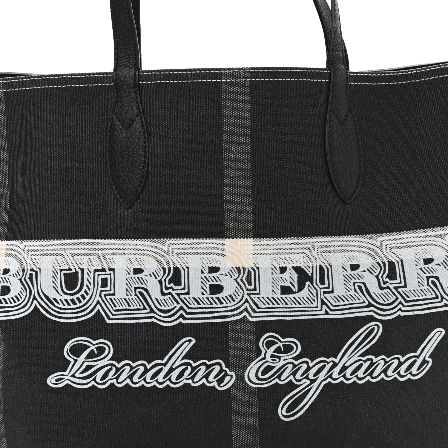Burberry Coated Canvas Mega Check Medium Doodle Tote Black White 7 of 10