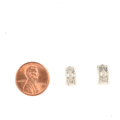 David Yurman Sterling Silver Pave Diamond 12mm Extra Small Cable Classics Earrings 2 of 4