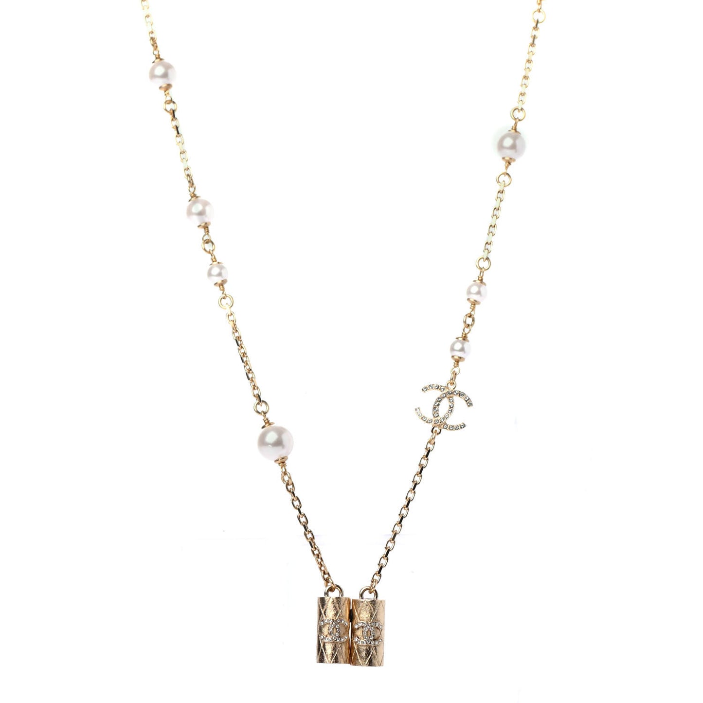 Crystal Pearl CC Airpods Pro Necklace Gold