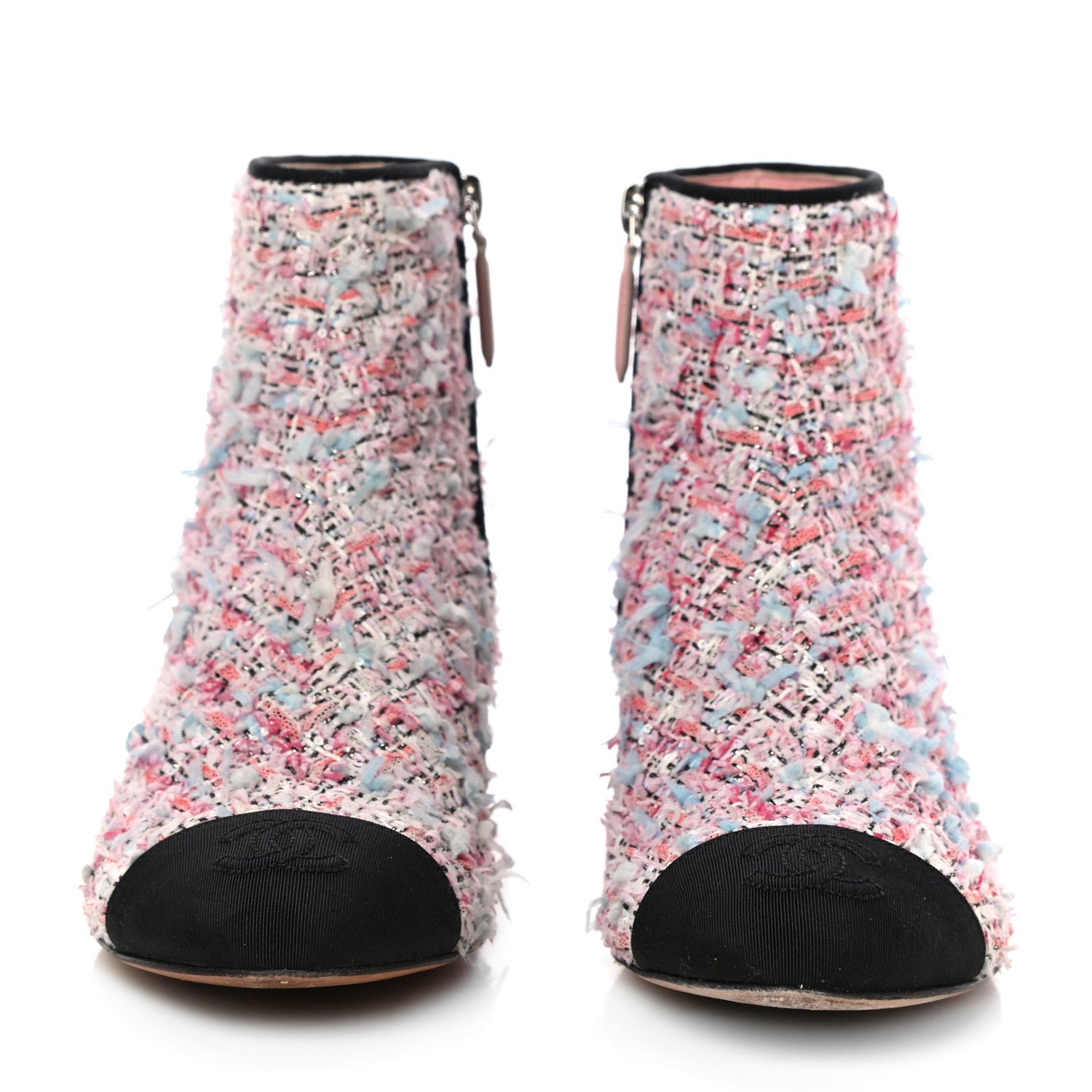 Chanel Tweed Cap Toe CC Short Boots 36 Pink Blue Black 2 of 19