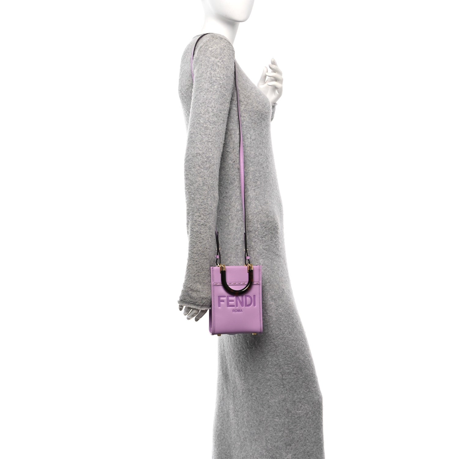 Fendi Vitello King Plexiglass Logo Embossed Mini Fendi Sunshine Shopper Tote Violetta 2 of 9