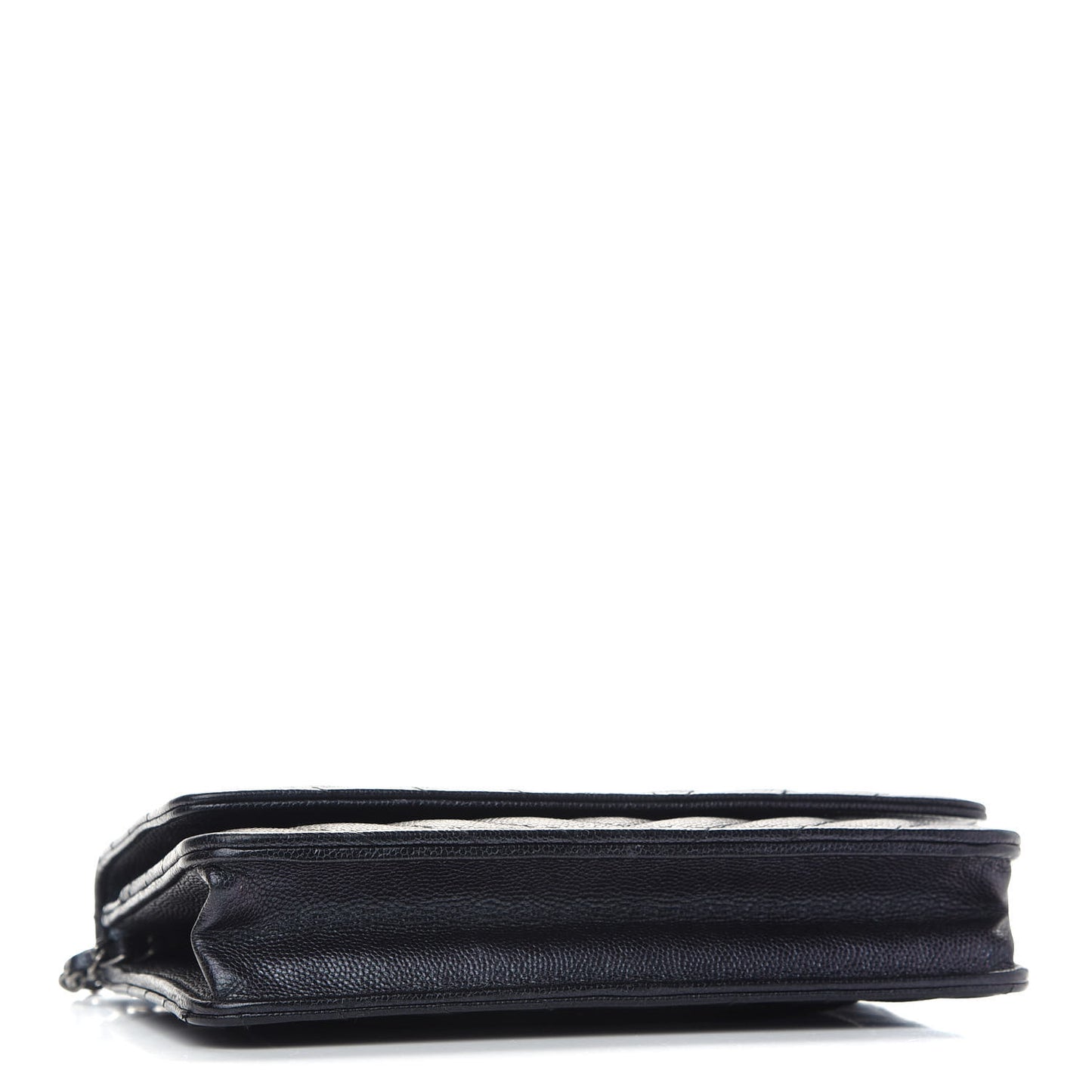 Iridescent Caviar Chevron Quilted Wallet On Chain WOC Black