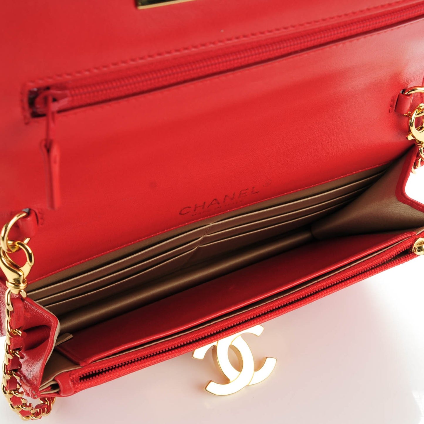 Lambskin Quilted Golden Class Wallet on Chain WOC Red