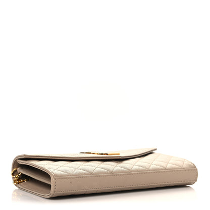 Saint Laurent Grain De Poudre Mixed Matelasse Triquilt Monogram Chain Wallet Dark Beige 4 of 12