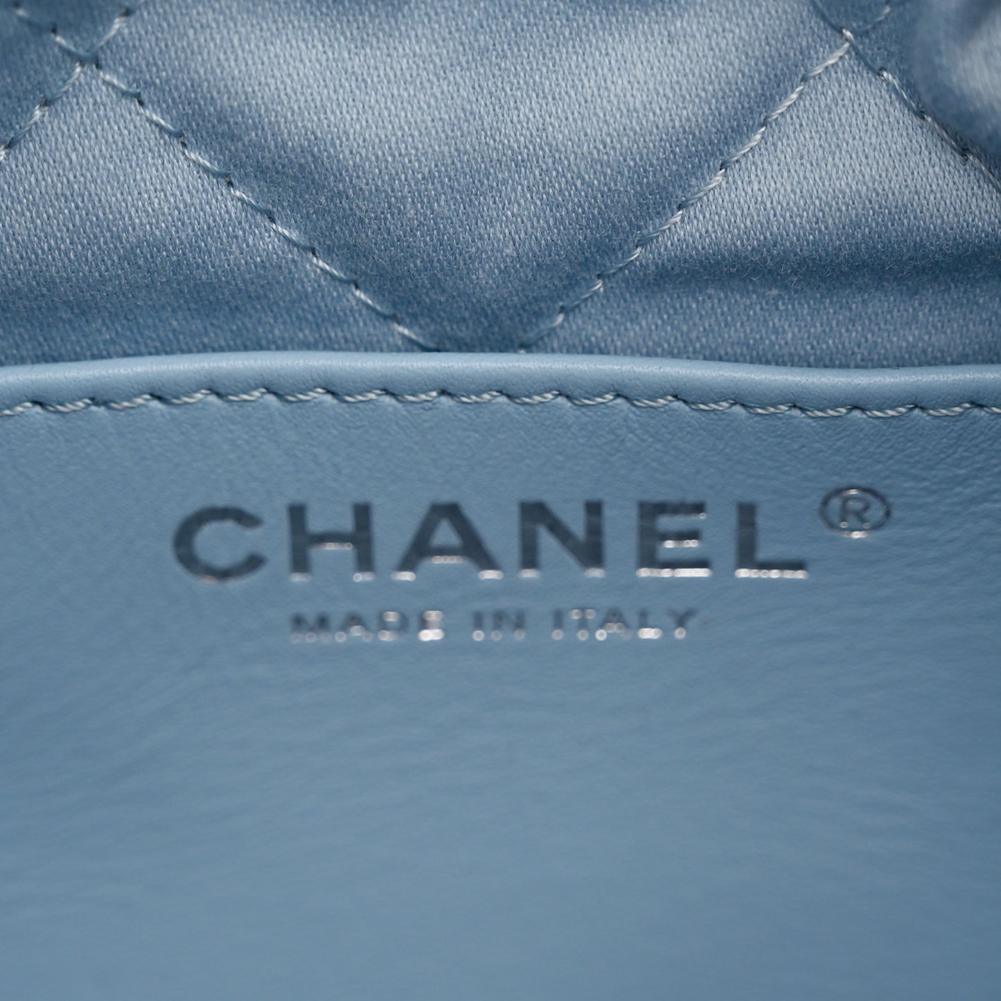 Shiny Calfskin Quilted Mini Chanel 22 Light Blue