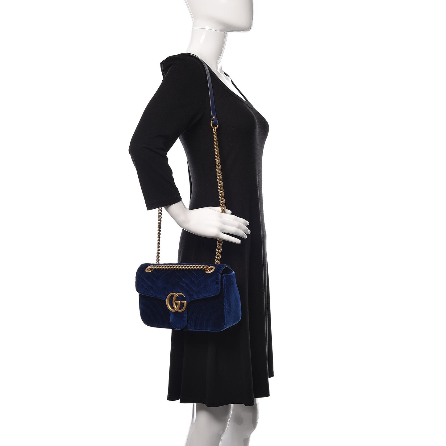 Velvet Matelasse Small GG Marmont Shoulder Bag Cobalt Blue