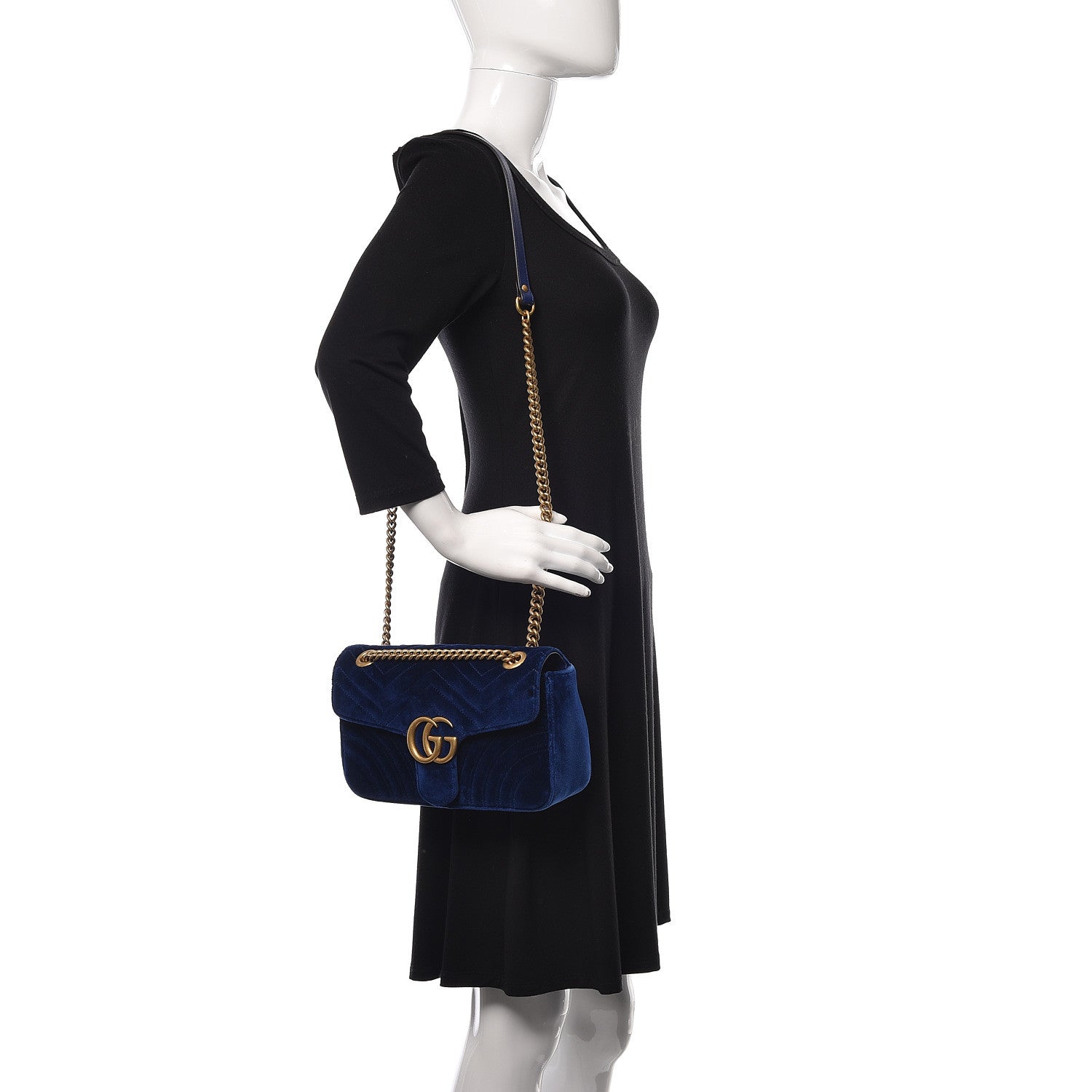 Gucci Velvet Matelasse Small GG Marmont Shoulder Bag Cobalt Blue 2 of 10