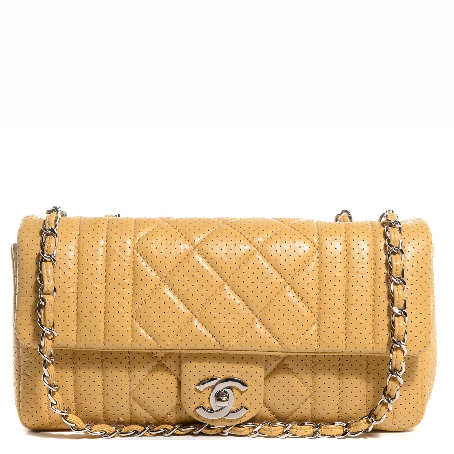 Chanel Aged Calfskin Perforated East West Flap Yellow 1 of 9