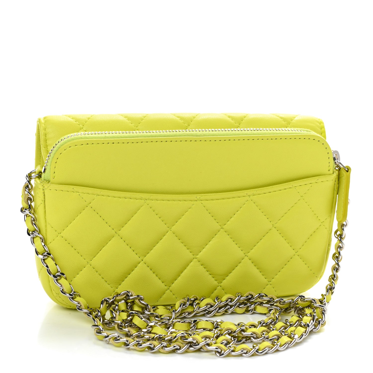 Chanel Lambskin Quilted Flap Phone Holder With Chain Yellow 2 of 10