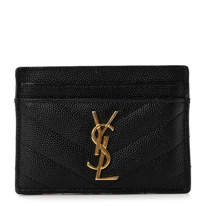 Saint Laurent Grain De Poudre Matelasse Chevron Monogram Credit Card Case Black 1 of 7