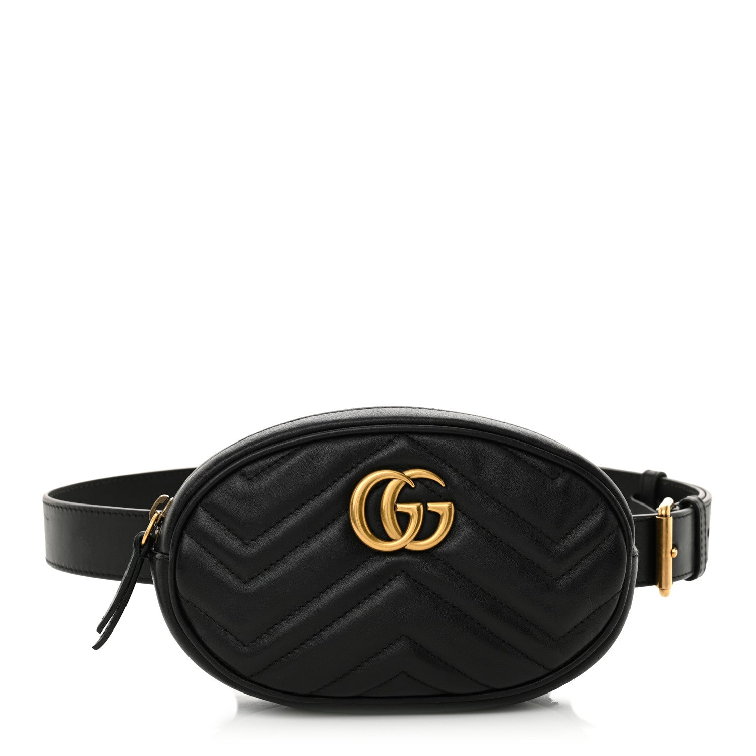 Gucci Calfskin Matelasse GG Marmont Belt Bag 85 34 Black 1 of 12