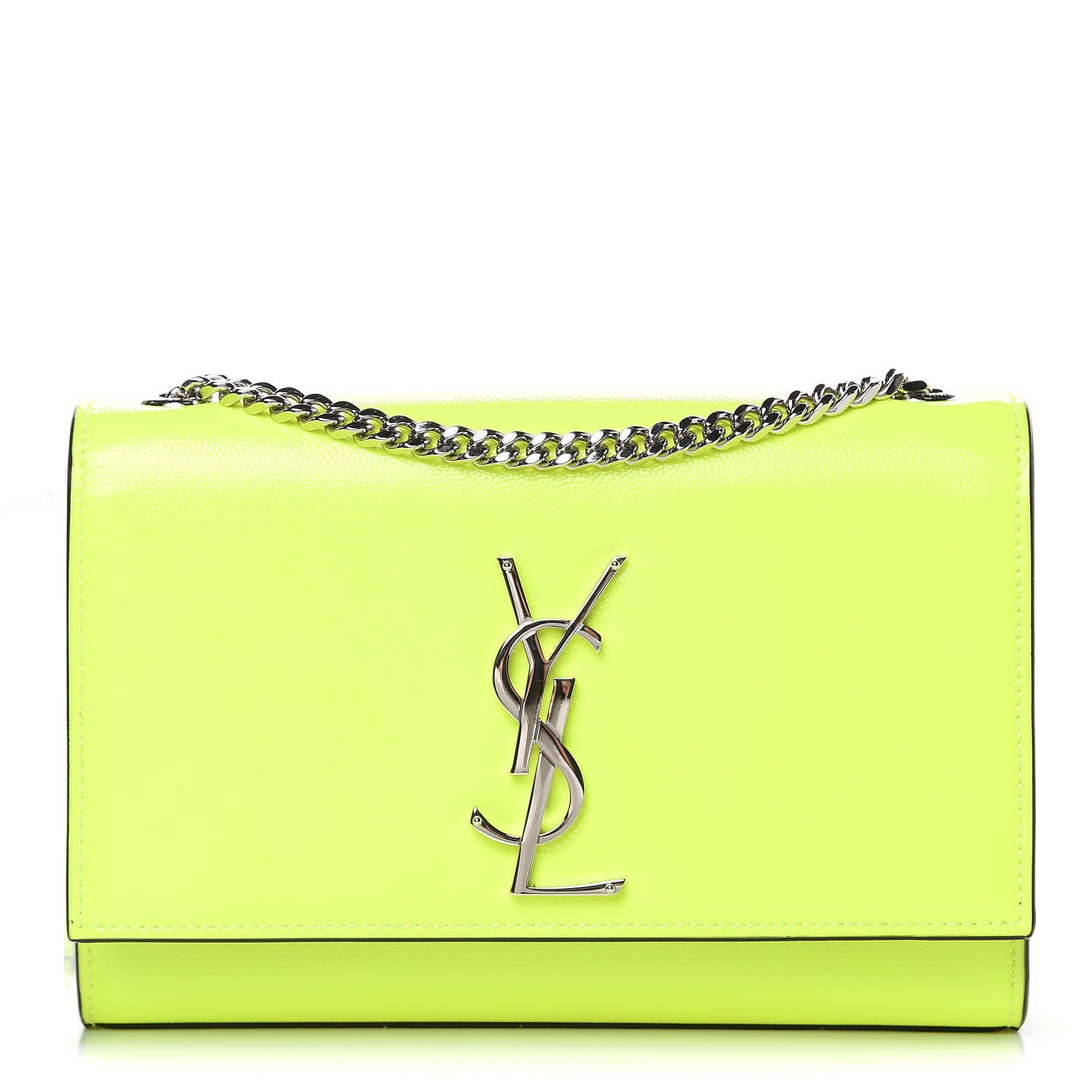 Saint Laurent Patent Grain de Poudre Small Monogram Kate Satchel Neon Yellow 1 of 11
