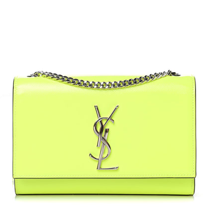 Saint Laurent Patent Grain de Poudre Small Monogram Kate Satchel Neon Yellow 1 of 11