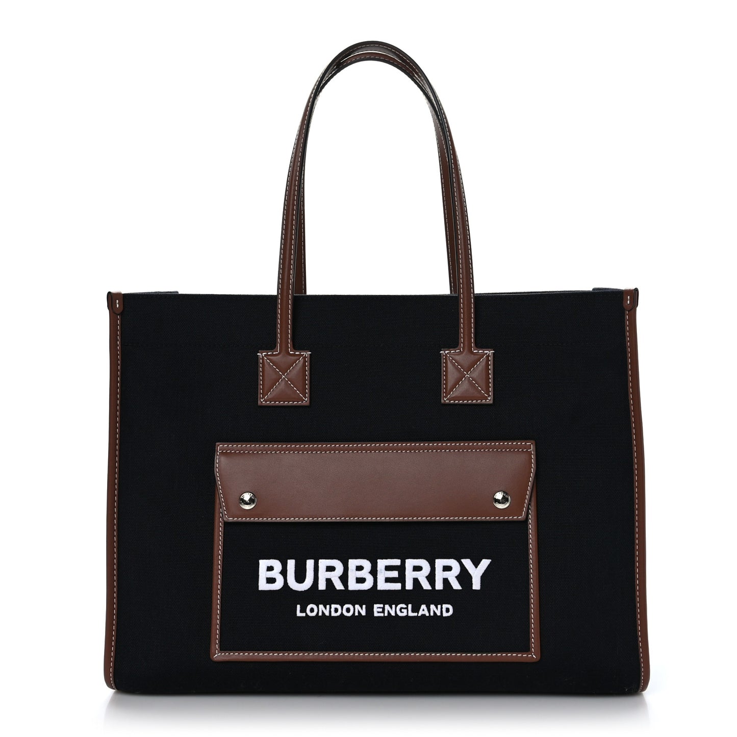 Canvas Smooth Calfskin Medium Two Tone Freya Tote Black Tan