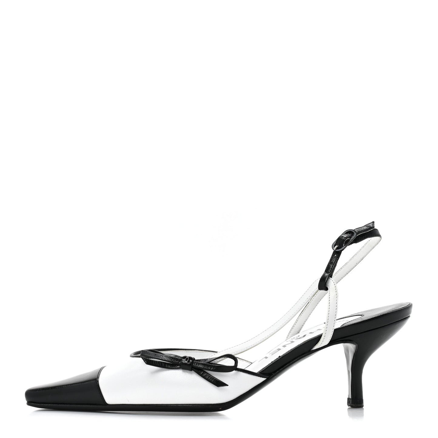 Lambskin Cap Toe Bow Slingback Pumps 36 White Black