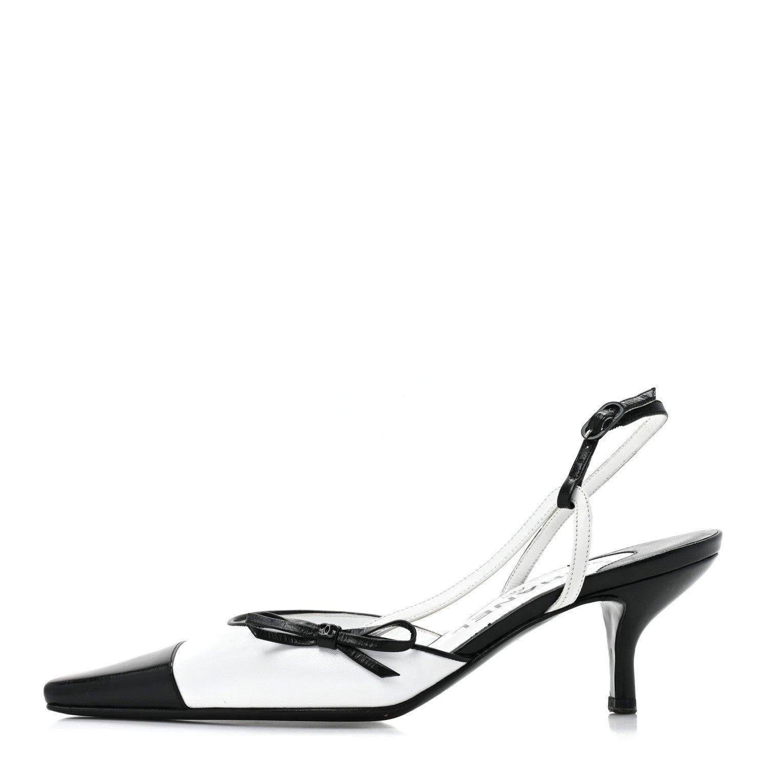 Chanel Lambskin Cap Toe Bow Slingback Pumps 36 White Black 1 of 12