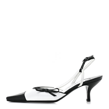 Chanel Lambskin Cap Toe Bow Slingback Pumps 36 White Black 1 of 12