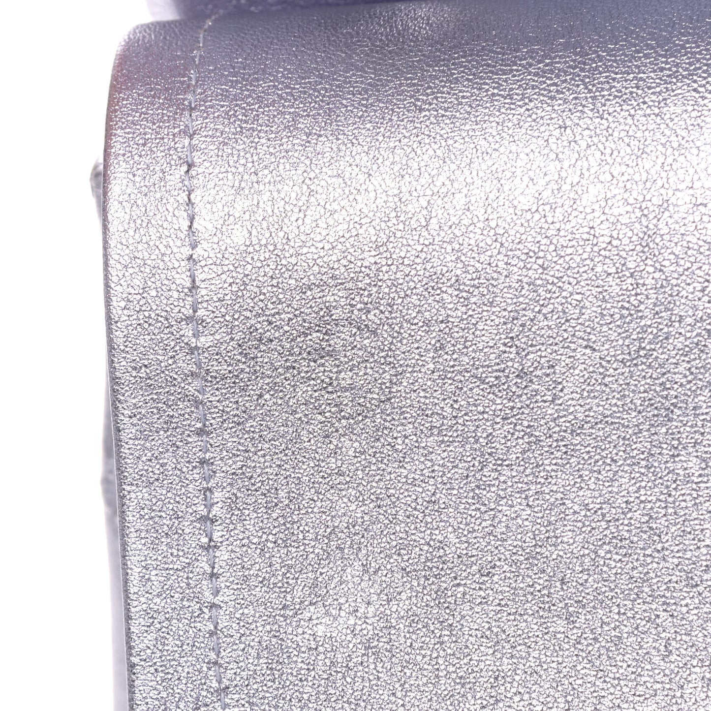 Metallic Lambskin Quilted Jumbo Double Flap Light Grey