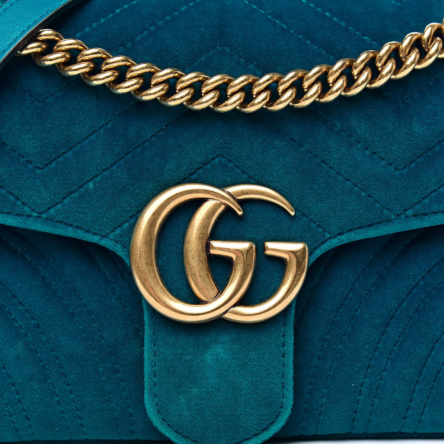 Gucci Velvet Matelasse Small GG Marmont Shoulder Bag Pavone Cyan 10 of 10
